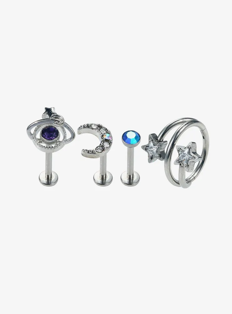 18G Steel Star Spiral Labret & Circular Barbell 4 Pack