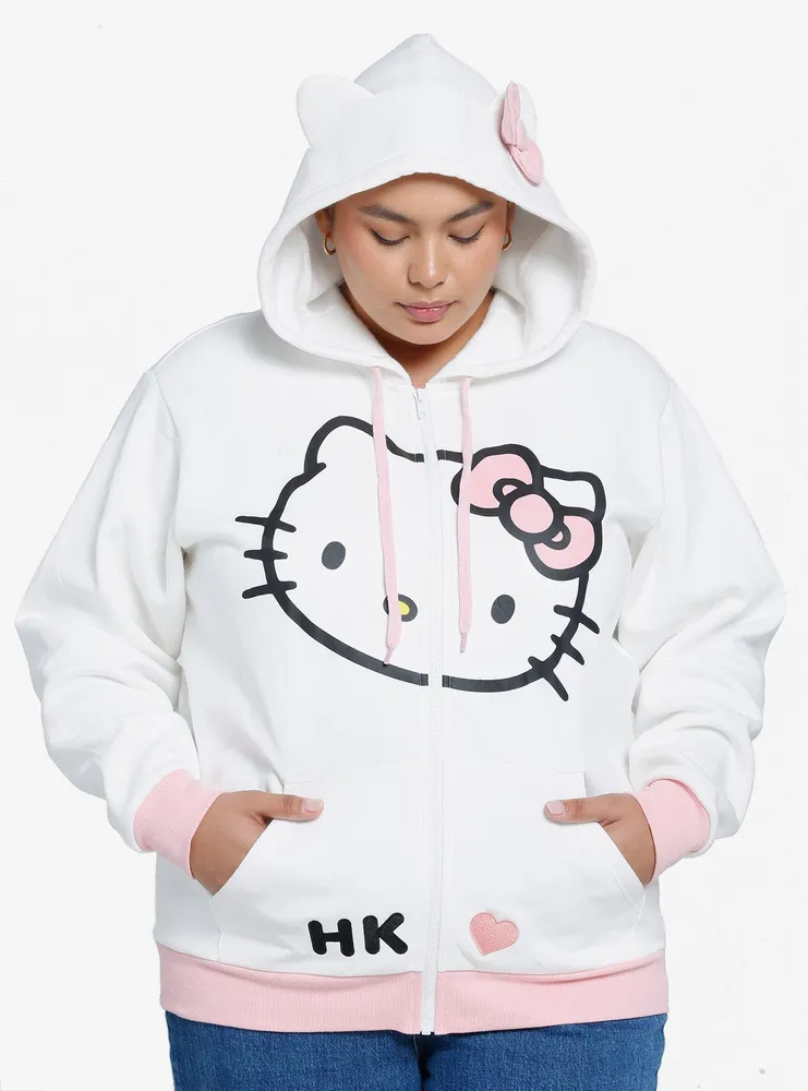 Hot Topic Hello Kitty 3D Ears Girls Zip-Up Hoodie Plus