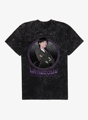 Wednesday Anime Portrait Mineral Wash T-Shirt