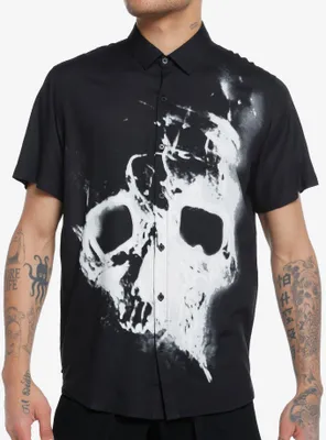 Hollow Skull Woven Button-Up