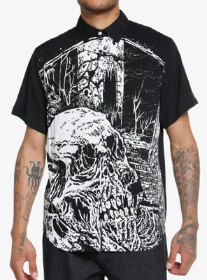 Haunted Forest Skull Woven Button-Up