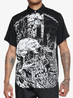 Haunted Forest Skull Woven Button-Up