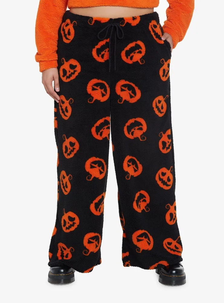 Hot Topic Orange Pumpkin Girls Fuzzy Pajama Pants Plus