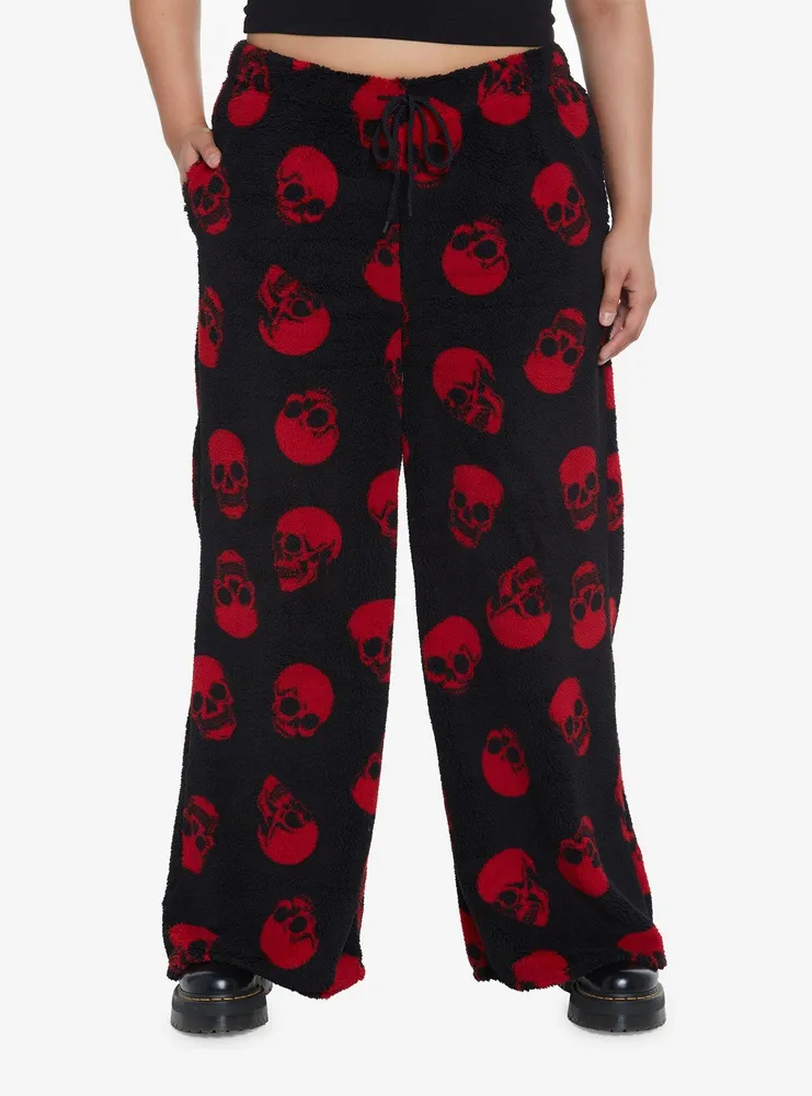 Social Collision Red Skulls Sherpa Girls Lounge Pants Plus