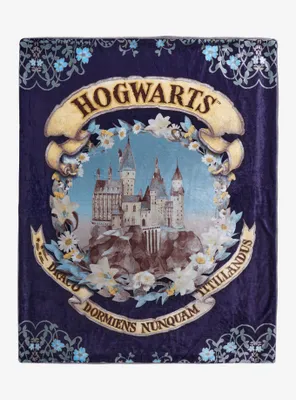 Harry Potter Floral Hogwarts Castle Faux Fur Lined Throw - BoxLunch Exclusive