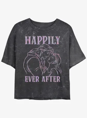 Disney Beauty And The Beast Happily Ever After Womens Mineral Wash Crop T-Shirt