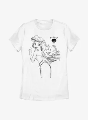 Disney The Little Mermaid Ariel And Flounder Sketch Womens T-Shirt