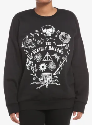 Harry Potter Deathly Hallows Puffed Ink Girls Oversized Sweatshirt