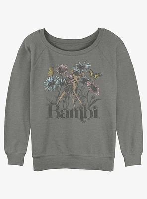 Disney Bambi Watercolor Floral Girls Slouchy Sweatshirt