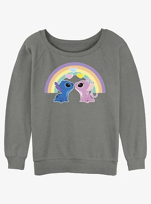 Disney Lilo & Stitch Angel Love Under The Rainbow Girls Slouchy Sweatshirt