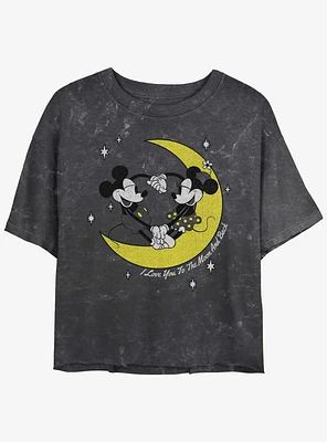 Disney Mickey Mouse & Minnie I Love You To The Moon And Back Mineral Wash Girls Crop T-Shirt