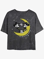 Disney Mickey Mouse & Minnie I Love You To The Moon And Back Mineral Wash Girls Crop T-Shirt