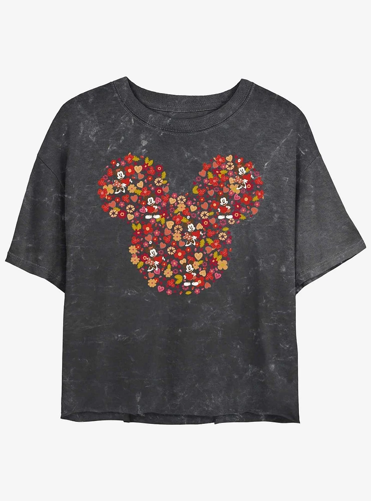 Disney Mickey Mouse Flowers Mineral Wash Girls Crop T-Shirt