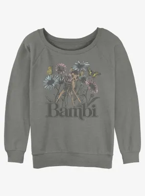Disney Bambi Watercolor Floral Womens Slouchy Sweatshirt