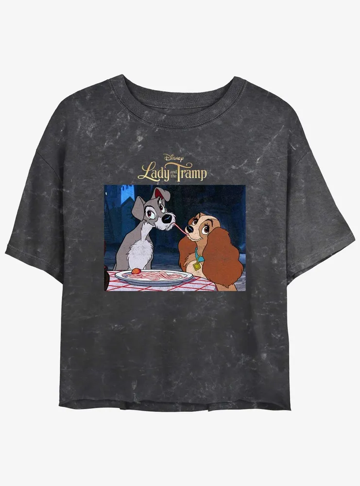 Disney Lady and the Tramp Share Spaghetti Mineral Wash Womens Crop T-Shirt