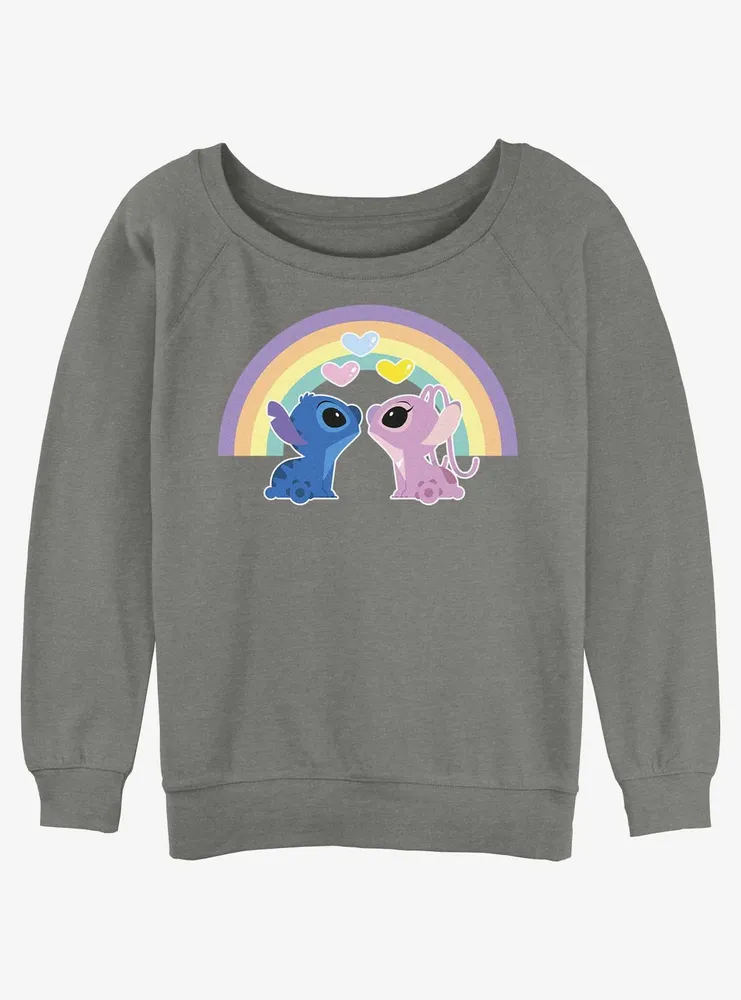 Disney Lilo & Stitch Angel Love Under The Rainbow Womens Slouchy Sweatshirt