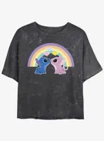 Disney Lilo & Stitch Angel Love Under The Rainbow Mineral Wash Womens Crop T-Shirt