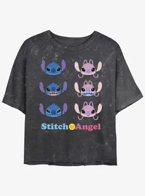 Disney Lilo & Stitch Angel Faces Mineral Wash Womens Crop T-Shirt