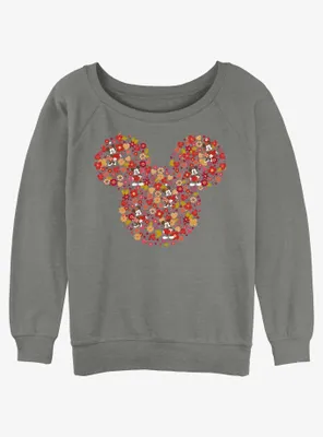 Disney Mickey Mouse Flowers Womens Slouchy Sweatshirt