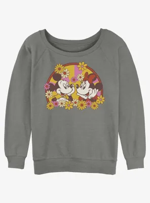 Disney Mickey Mouse & Minnie Spring Bloom Womens Slouchy Sweatshirt