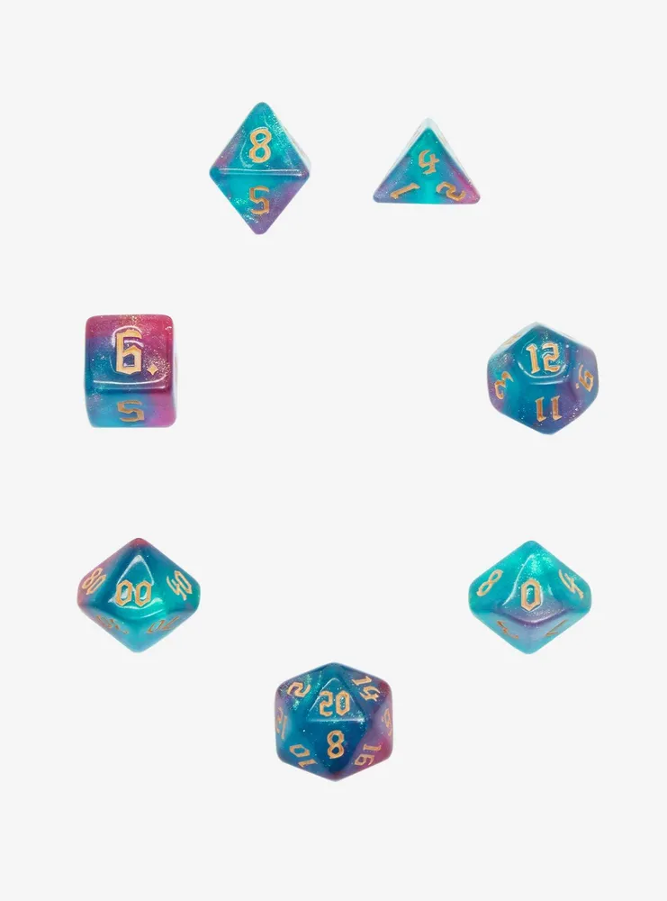 Aqua Ombre Glitter Polyhedral Dice Set