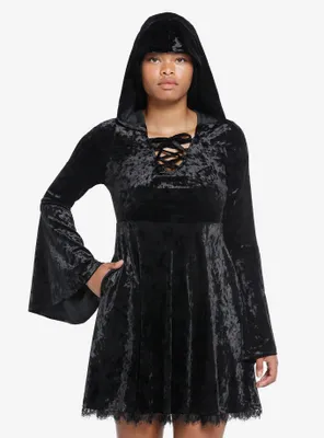 Cosmic Aura Black Velvet Hooded Dress