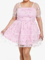 Sweet Society Pink Floral Organza Dress Plus