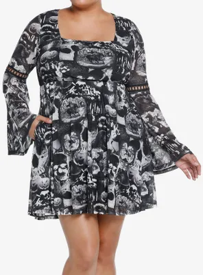 Social Collision Sleepy Hollow Collage Bell Sleeve Dress Plus