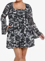 Social Collision Sleepy Hollow Collage Bell Sleeve Dress Plus