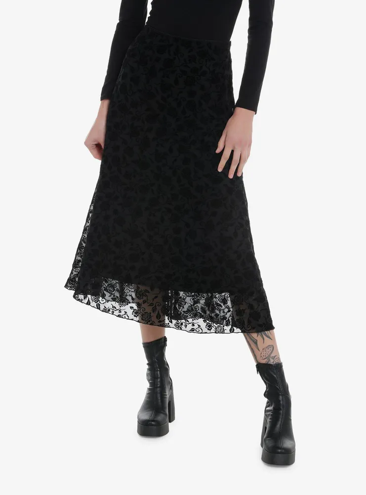 Hot Topic Thorn & Fable Flocked Rose Midi Skirt