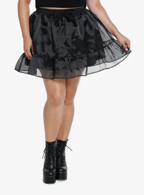 Cosmic Aura Black Organza Bow Mini Skirt Plus