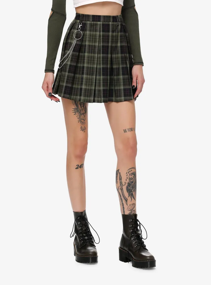 Thorn & Fable Green Plaid Side Chain Skirt