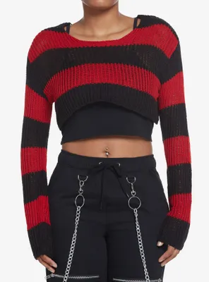Social Collision Red & Black Bolero Girls Knit Sweater