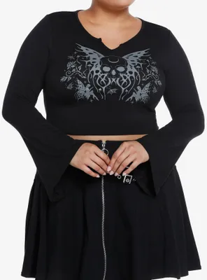 Thorn & Fable Skull Fairy Girls Crop Bell Sleeve Top Plus
