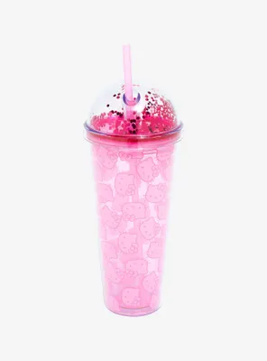 Hello Kitty Glitter Dome Acrylic Travel Cup Hot Topic Exclusive