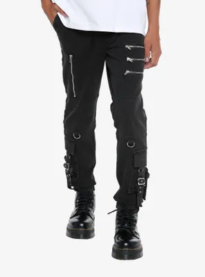 Black Grommet Straps & Zippers Jogger Pants