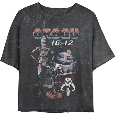Star Wars The Mandalorian Grogu & IG-12 Mineral Wash Girls Crop T-Shirt
