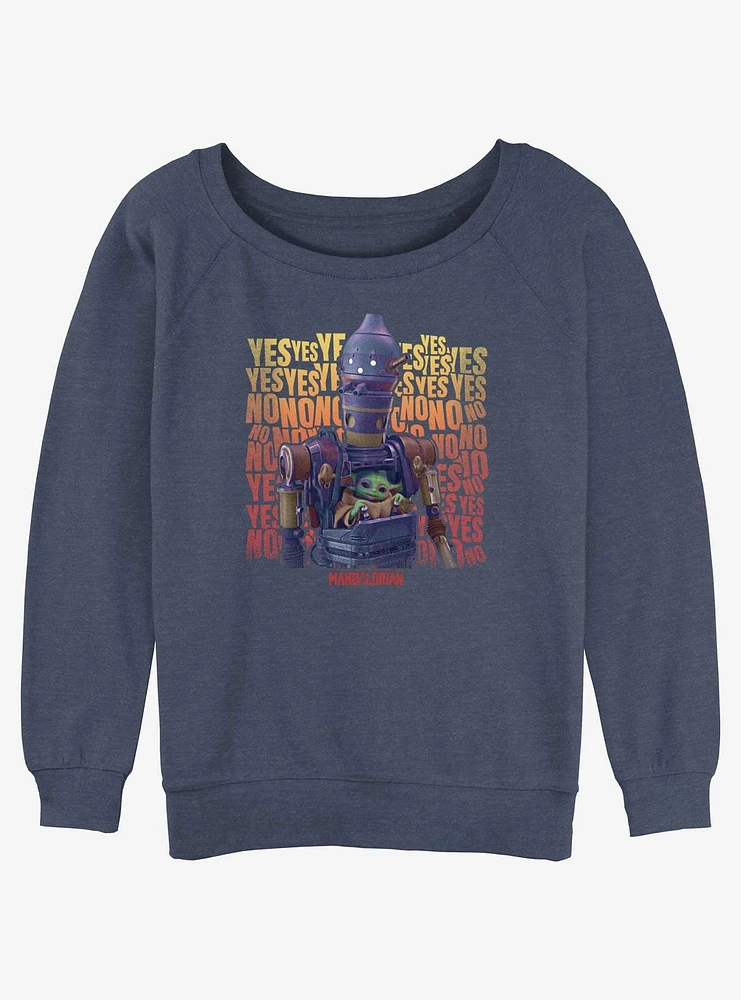 Star Wars The Mandalorian Grogu & IG-12 Yes No Girls Slouchy Sweatshirt Hot Topic Web Exclusive