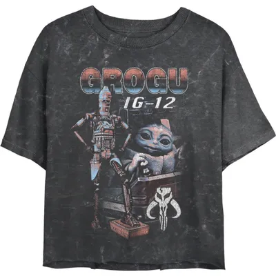 Star Wars The Mandalorian Grogu & IG-12 Mineral Wash Womens Crop T-Shirt