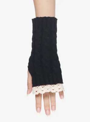 White Contrast Lace Knit Arm Warmers