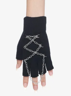 Chain Lace-Up Fingerless Gloves