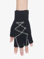 Chain Lace-Up Fingerless Gloves