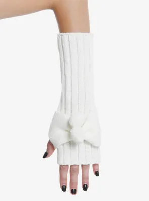 Cream Pom Knit Arm Warmers