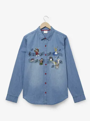Disney 100 Characters Music Notes Denim Woven Button-Up - BoxLunch Exclusive