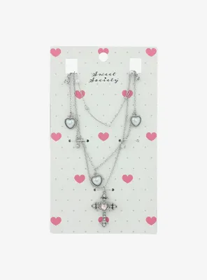 Sweet Society Pearl Heart Cross Necklace Set