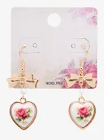 Floral Heart Bow Drop Earrings