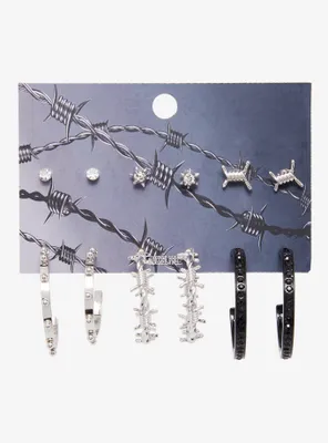 Barbed Wire Rhinestone Stud & Hoop Earring Set