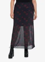 Red Rose Mesh Maxi Skirt Plus