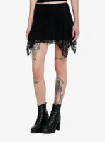 Black Lace Hanky Hem Mini Skirt