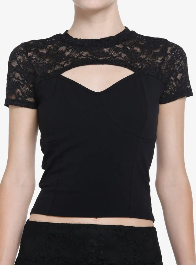 Hot Topic Thorn & Fable Black Lace Cutout Girls Top